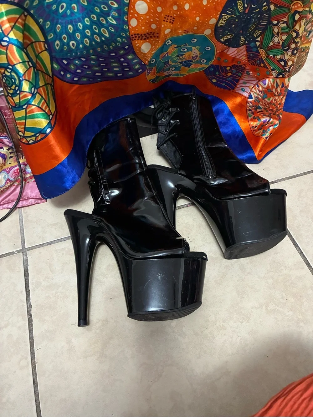 Adore Black Patent Platform Stiletto Ankle Boots